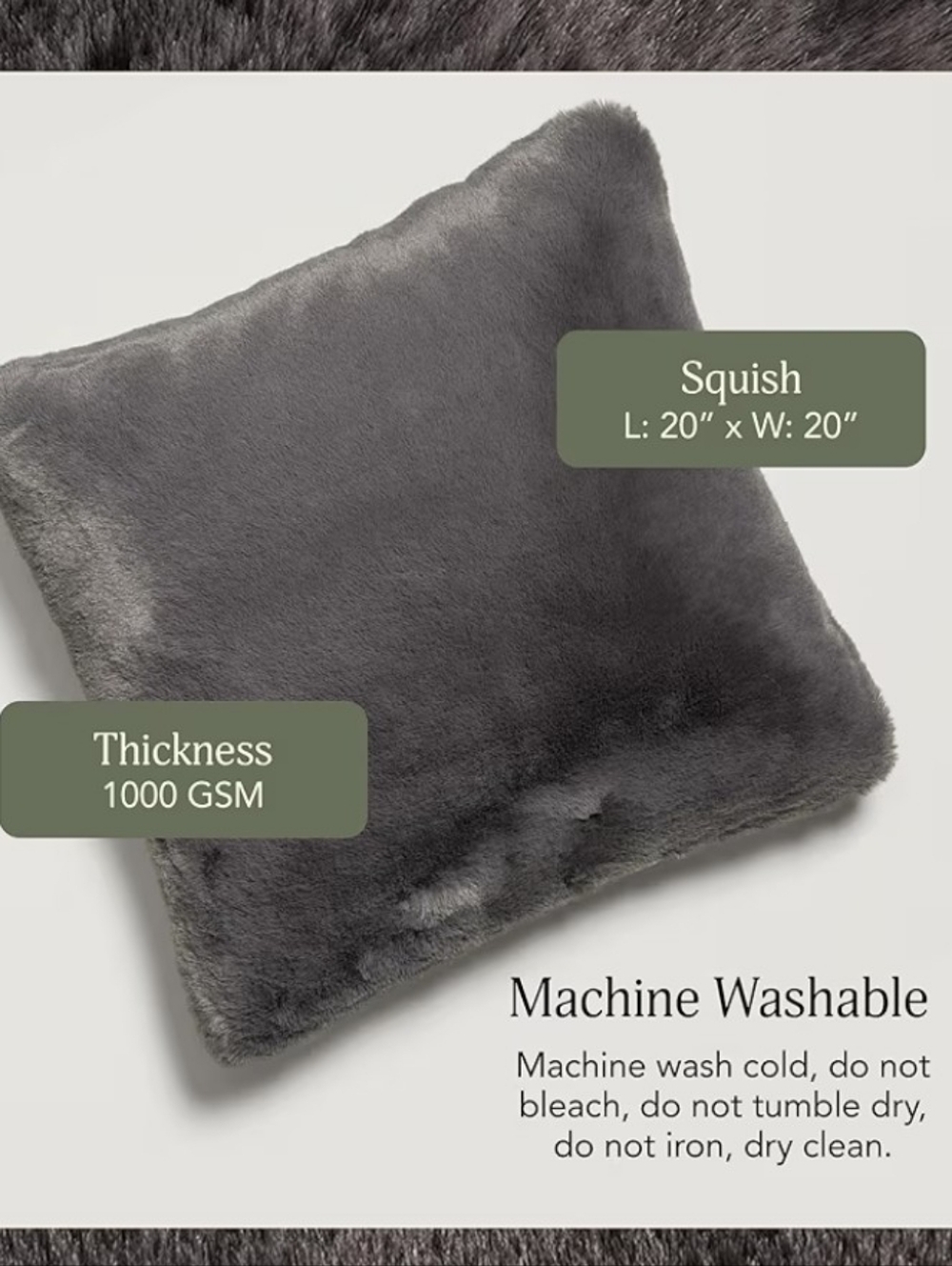 Plush Faux Fur Decorative Shams Pillow Cases - Charcoal Gray - Picture 8 of 10